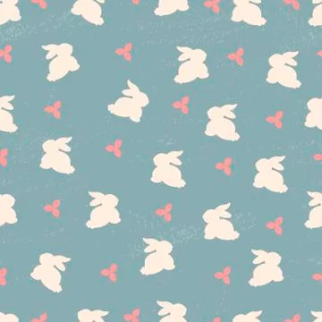 Seamless vector pattern with rabbit and flowers Stock Illustration