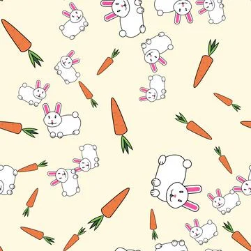 Seamless vector pattern with rabbits and carrots Stock Illustration