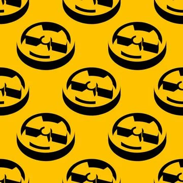 Seamless vector pattern with radiation symbols in circular frames on a yellow Illustrazione stock