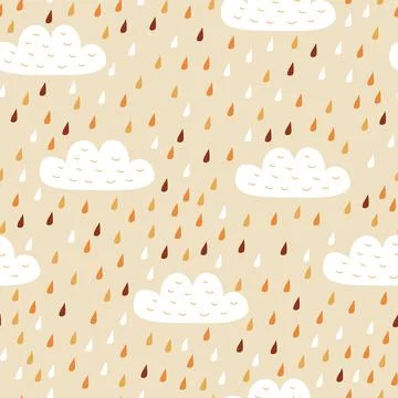 Seamless vector pattern with rain drops and clouds. Cute pattern イラスト素材