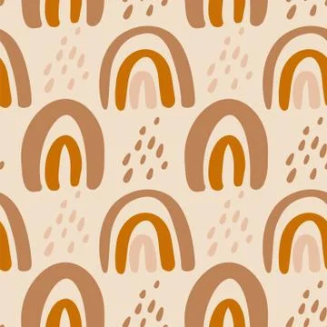 Seamless vector pattern with rainbow and drops of rain. Hand drawn illustration Stock Illustration