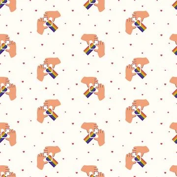 Seamless vector pattern with rainbow hearts. Pride lgbt flag colored illust.. Illustrazione stock