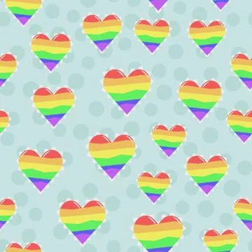 Seamless vector pattern with rainbow LGBT hearts with white edging on a Stock Illustration