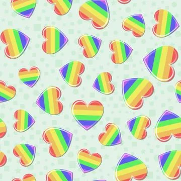 Seamless vector pattern with rainbow LGBT hearts with highlights on a light イラスト素材