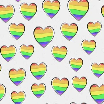 Seamless vector pattern with rainbow metallic hearts on a pink background. LGBT Stockillustratie