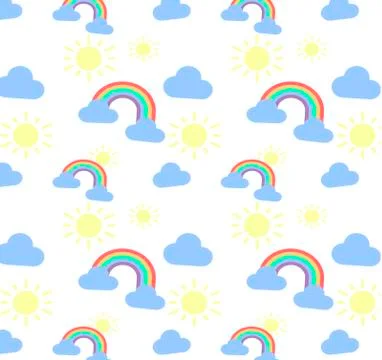 Seamless vector pattern rainbow sun and clouds Illustrazione stock
