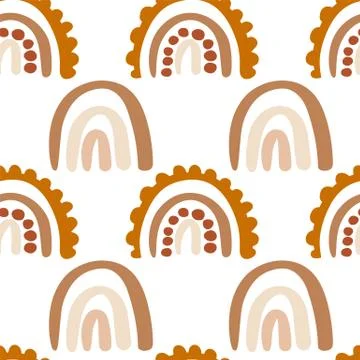 Seamless vector pattern with rainbows. Hand drawn illustration for kids. Patt Stock Illustration