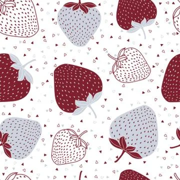 Seamless vector pattern with red and silver strawberries and tiny hearts. Stock Illustration