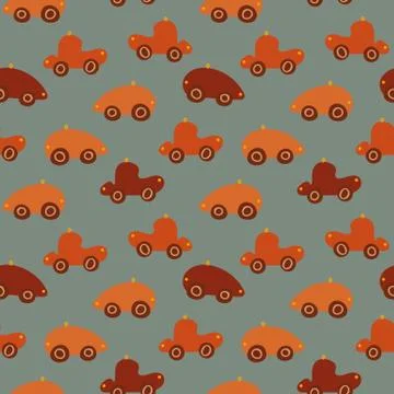 Seamless vector pattern with red and orange toy cars Stock Illustration