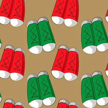 Seamless vector pattern with red and green sneakers Stock Illustration