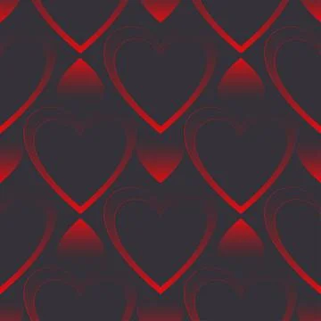 Seamless vector pattern of red gradient hearts on a dark background Illustrazione stock