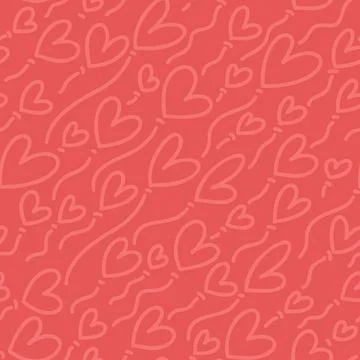 Seamless vector pattern with red linear hearts. Vector repeating texture with Stock Illustration