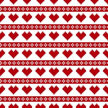 Seamless vector pattern red pixel hearts with patterns Illustrazione stock