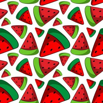 Seamless vector pattern with red Watermelom slice Stock Illustration