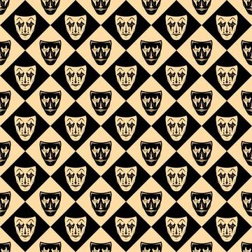 Seamless vector pattern from the repeating theatrical masks. Comedy. Tragedy. Stock Illustration