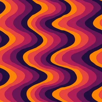 Seamless vector pattern retro colored vertical wavy lines, orange purple red 库存插图