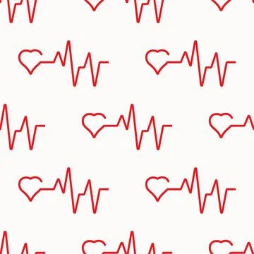 Seamless vector pattern with rhythm heart. Abstract love symbol. Cardiogram.. Stock Illustration