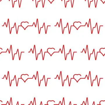 Seamless vector pattern with rhythm heart. Abstract love symbol. Cardiogram.. Stock Illustration