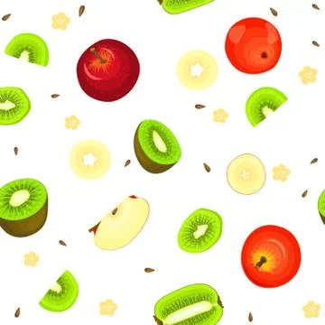 Seamless vector pattern of ripe apple and kiwi fruit. Stock Illustration