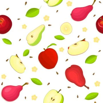 Seamless vector pattern of ripe apple and pear fruit. Stock Illustration