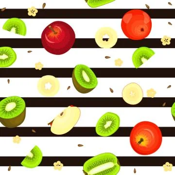 Seamless vector pattern of ripe kiwi apple fruit. Stock Illustration