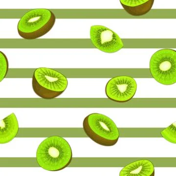 Seamless vector pattern of ripe kiwifruit. Striped background with juicy kiwi Stock Illustration