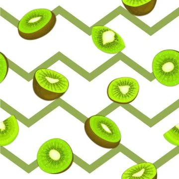 Seamless vector pattern of ripe kiwifruit. Striped zig zag background with kiwi Stock Illustration