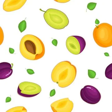 Seamless vector pattern of ripe plum apricot fruit. White background イラスト素材