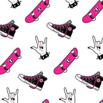 Seamless vector pattern on the rock emo theme of the 90s 00s for clothing, .. Stock Illustration