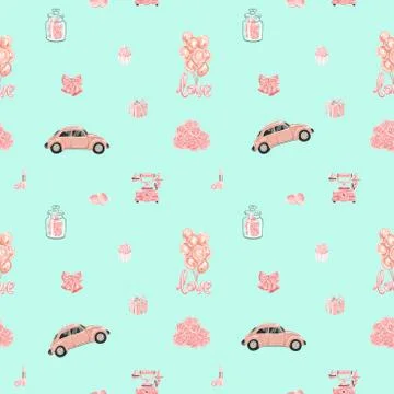 Seamless vector pattern with romantic objects in rose gold color. Illustrazione stock