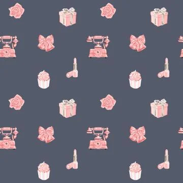Seamless vector pattern with romantic objects in rose gold color. Stock Illustration