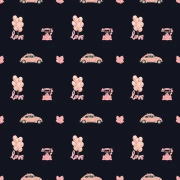 Seamless vector pattern with romantic objects in rose gold color. Stock Illustration