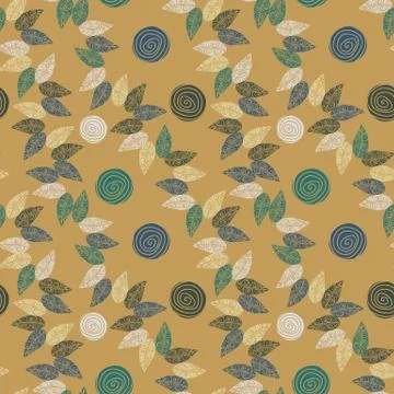 Seamless vector pattern with rose flowers and leaves on mustard background Stock Illustration