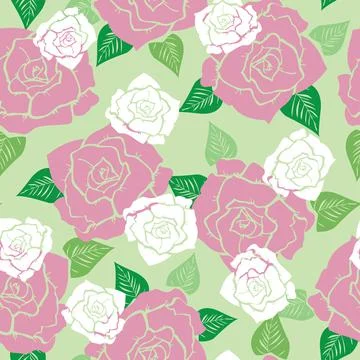 Seamless vector pattern rose flowers on green background Illustrazione stock