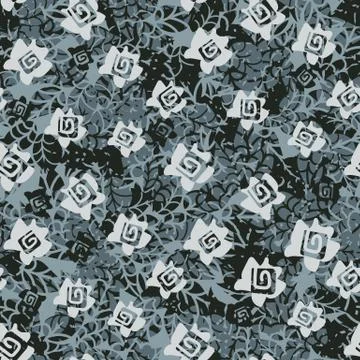 Seamless vector pattern with roses and leaves in greys Stock Illustration