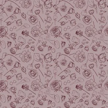 Seamless vector pattern with roses and lilies. Red and pink pattern for fabrics, 스톡 일러스트