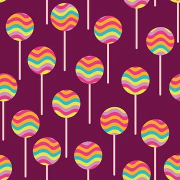 Seamless vector pattern with round rainbow colored lollipops Illustrazione stock