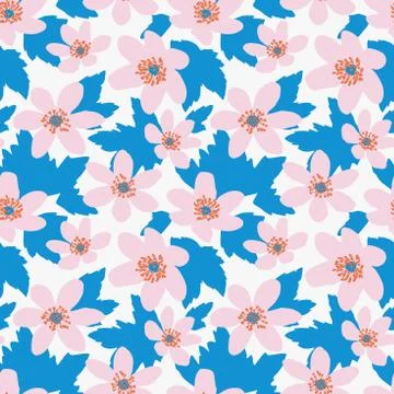 Seamless vector pattern in Scandinavian style with flowers and leaves. Illustrazione stock