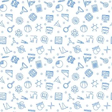 Seamless vector pattern with School blue linear icons Illustrazione stock
