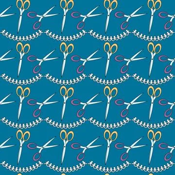 Seamless vector pattern with school scissors and paper garlands. Illustration Stockillustratie