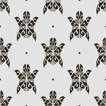 Seamless vector pattern sea life motif turtles in Maori style Stock Illustration