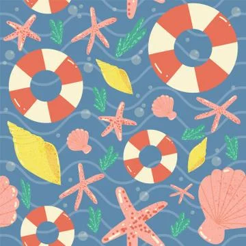 Seamless vector pattern of seashells イラスト素材