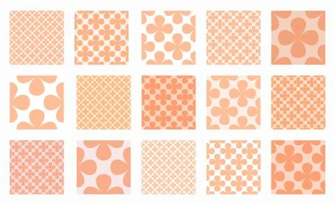 Seamless vector pattern set in Peach Fuzz featuring clover like flower shapes Stock Illustration