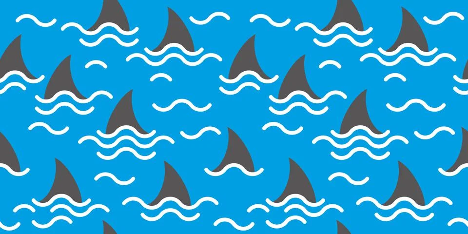 Seamless vector pattern of shark fins on a blue background. Shark print 스톡 일러스트