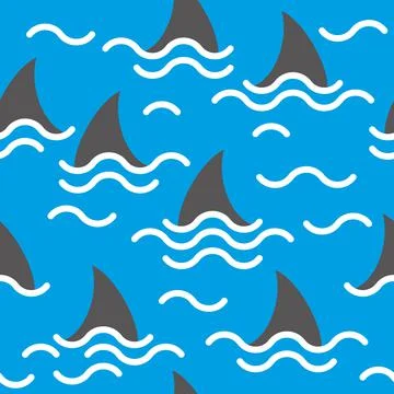 Seamless vector pattern of shark fins on a blue background. Shark print Stock Illustration