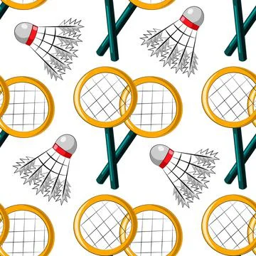 Seamless vector pattern with shuttlecock and racket 스톡 일러스트