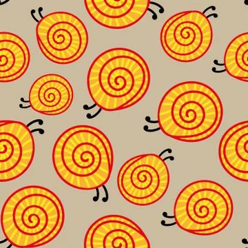 Seamless vector pattern with shy golden snails 스톡 일러스트