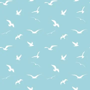 Seamless vector pattern with silhouettes of the gulls Stock Illustration