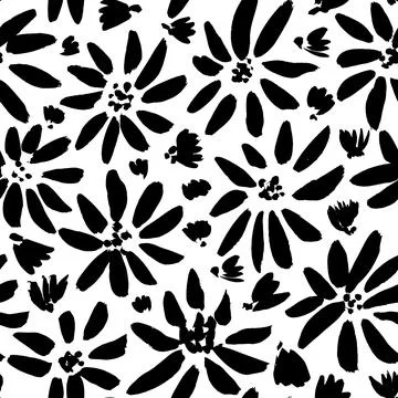 Seamless vector pattern with simple black flowers. Illustrazione stock