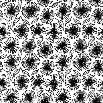 Seamless vector pattern with simple black flowers. 스톡 일러스트